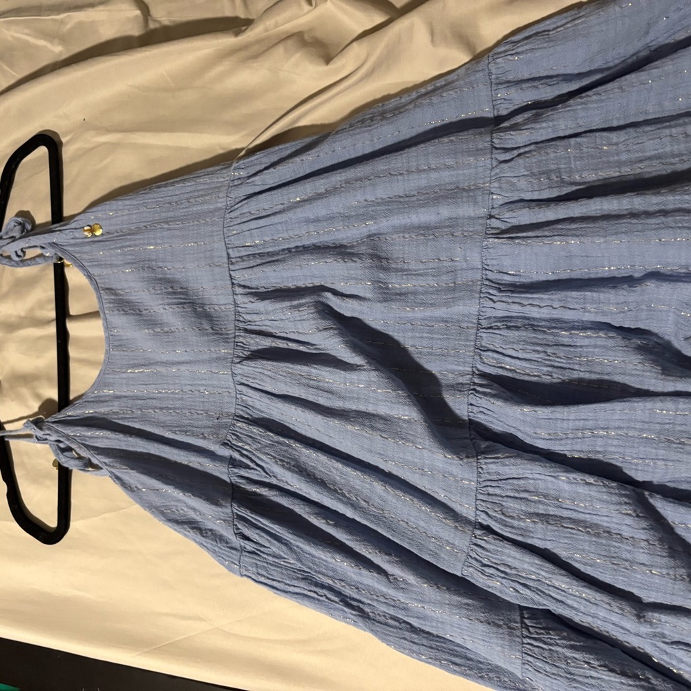 Aerie Blue Cream Maxi Tiered A-line Coverup